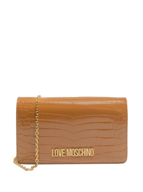 LOVE MOSCHINO SHINY CROCO Clutch mit Schulterriemen aus Metall Walnüsse - Damentaschen