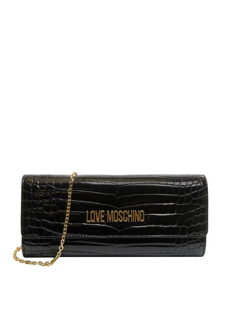 LOVE MOSCHINO SHINY CROCO Schlanke Clutch mit Schulterriemen aus Metall Schwarz - Damentaschen