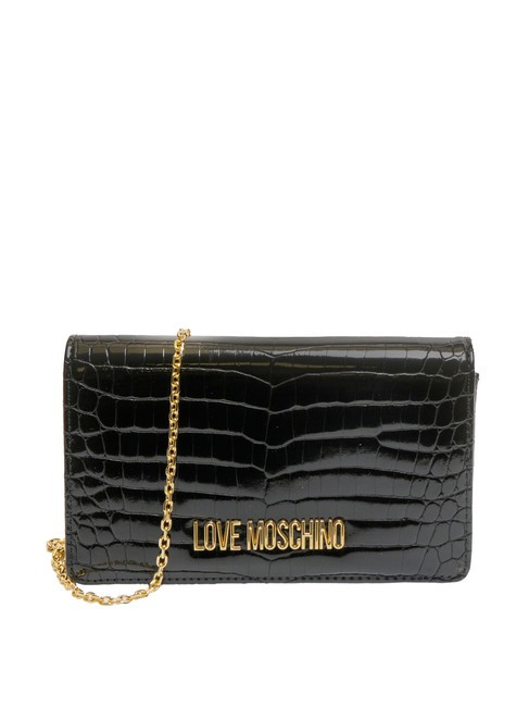 LOVE MOSCHINO SHINY CROCO Clutch mit Schulterriemen aus Metall Schwarz - Damentaschen