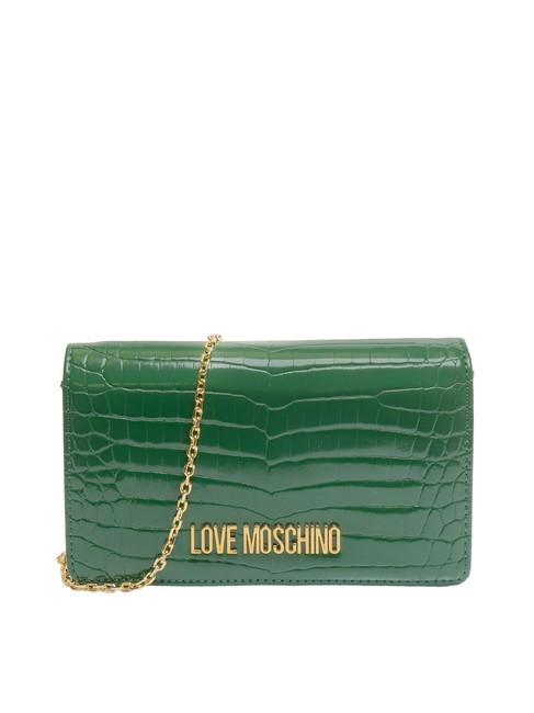 LOVE MOSCHINO SHINY CROCO Clutch mit Schulterriemen aus Metall Grün - Damentaschen