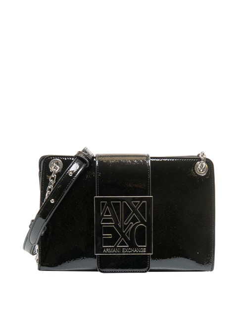 ARMANI EXCHANGE BUCKLE LOGO Kleine glänzende Umhängetasche Schwarz - Damentaschen