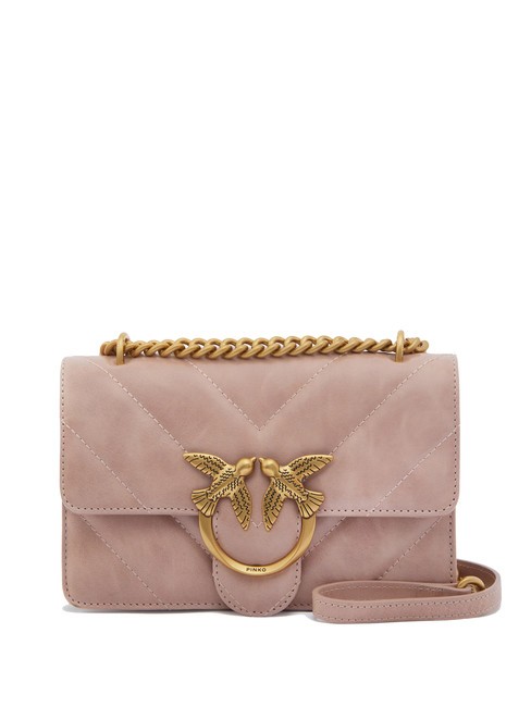 PINKO LOVE ONE MINI Mini-Tasche aus Spaltleder Puder-Antikgold - Damentaschen