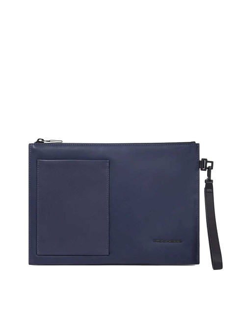 PIQUADRO DAVID Leder-Clutch für iPad 11" Blau - Tablettmappe &amp; Organizer