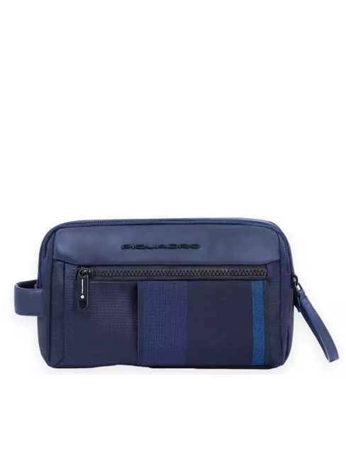 PIQUADRO STEVE Kosmetikkoffer aus Leder und Stoff Blau - Beauty-Case