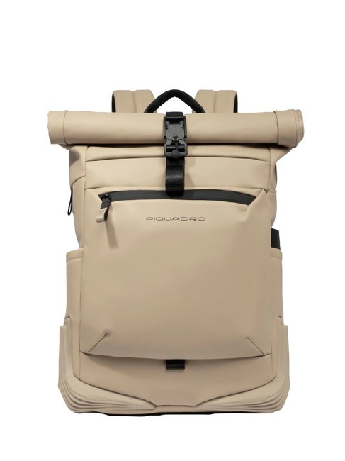 PIQUADRO CORNER SPECIALE GOMMATO Rolltop-Rucksack für 15,6-Zoll-Laptop BEIGE - PC-Rucksäcke