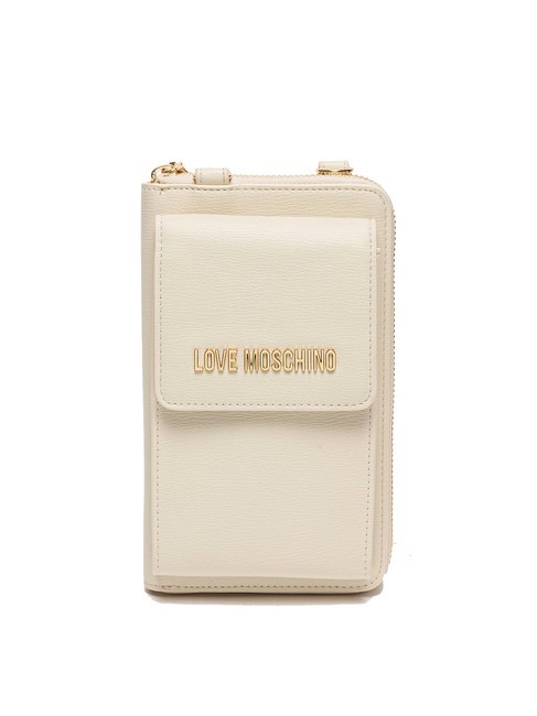 LOVE MOSCHINO METALLIC LOGO Geldbörse und Smartphone-Halter mit Schultergurt Elfenbein - Brieftaschen Damen