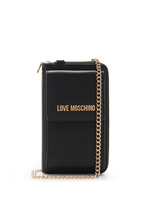 LOVE MOSCHINO METALLIC LOGO Geldbörse und Smartphone-Halter mit Schultergurt Schwarz - Brieftaschen Damen