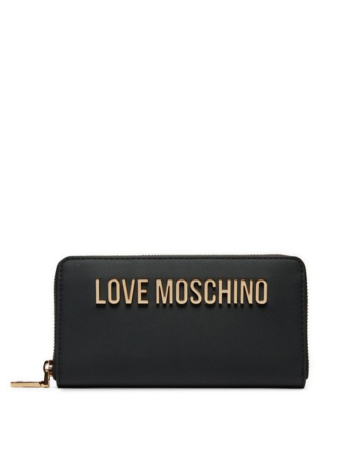 LOVE MOSCHINO METALLIC LOGO Große Geldbörse mit umlaufendem Reißverschluss Schwarz - Brieftaschen Damen