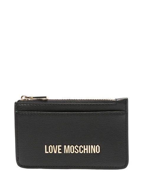 LOVE MOSCHINO METALLIC LOGO Flache Geldbörse mit Reißverschluss Schwarz - Brieftaschen Damen