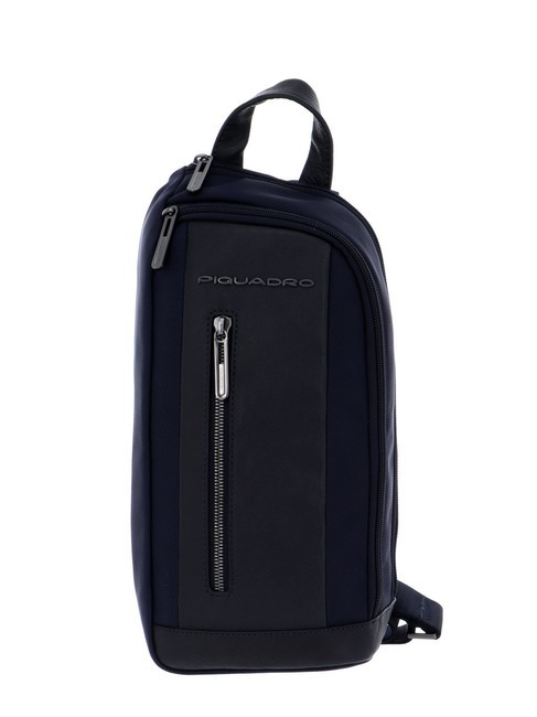 PIQUADRO BRIEF 2 One-Shoulder-Rucksack aus Leder und Stoff Blau - Umhängetaschen Herren