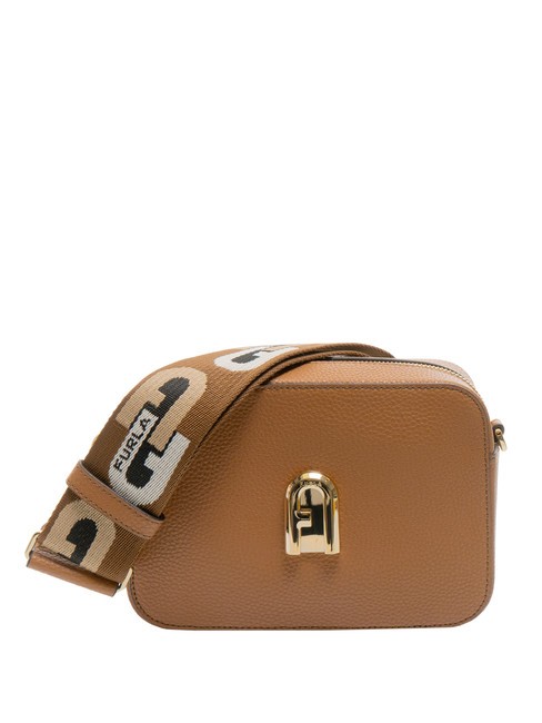 FURLA GARDENIA Kameratasche aus Leder mit Keria-Print Brandy+Cognac-Töne - Damentaschen