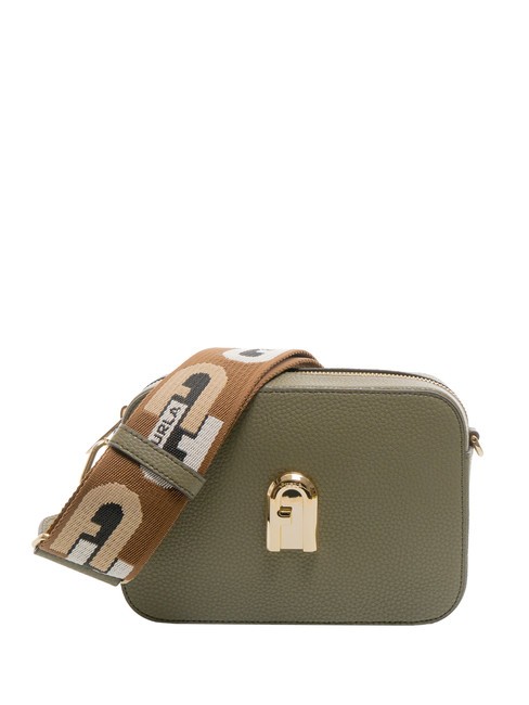 FURLA GARDENIA Kameratasche aus Leder mit Keria-Print Salbei+Toni Cognac - Damentaschen