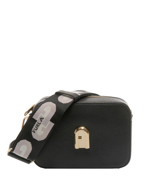 FURLA GARDENIA Kameratasche aus Leder mit Keria-Print Schwarz+Eistöne - Damentaschen