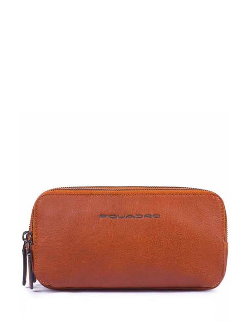 PIQUADRO BLACK SQUARE Lederetui mit drei Reißverschlüssen ORANGE - Beauty-Case