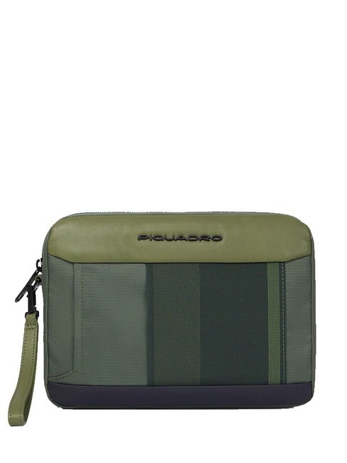 PIQUADRO STEVE Clutch aus Leder und Stoff GRÜN - Tablettmappe &amp; Organizer