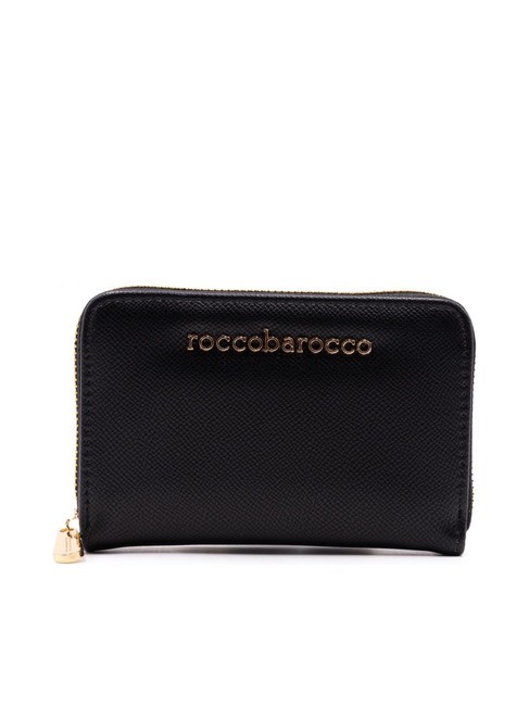 ROCCOBAROCCO LOGO METALLICO Mittelgroße Geldbörse mit umlaufendem Reißverschluss Schwarz - Brieftaschen Damen