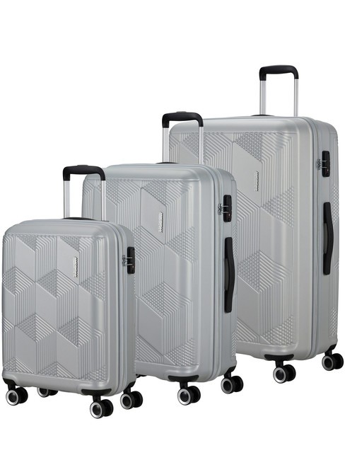 AMERICAN TOURISTER SUNCHASER Kabine + mittlerer + großer Trolley-Satz SILBER - Trolleyset