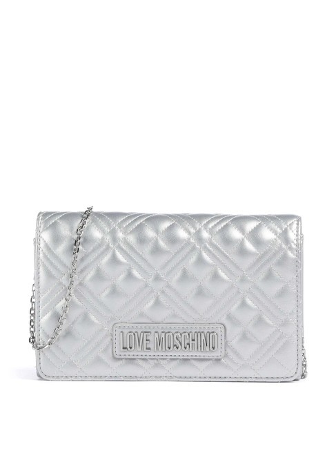 LOVE MOSCHINO QUILTED Clutch mit Kettenschulterriemen Silber - Damentaschen