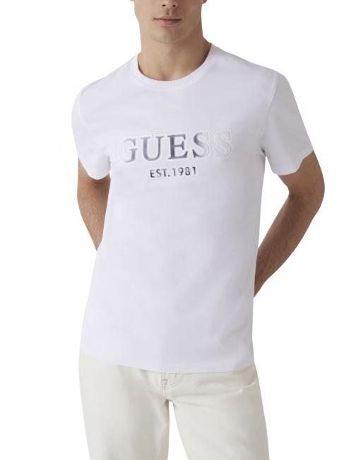 GUESS SS CN SPRAYED FLOCK LOGO  Baumwoll-T-Shirt purweiß - Herren-T-Shirts