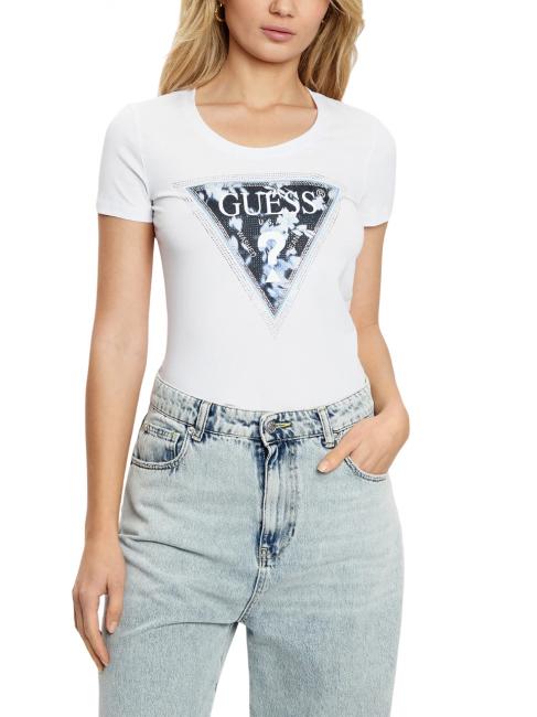 GUESS SS CN TRIANGLE FLOWER Baumwoll-T-Shirt purweiß - T-Shirts und Tops für Damen