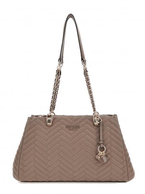 GUESS ANNING Gesteppte Tasche mit Kettengriffen dunkles Taupe - Damentaschen