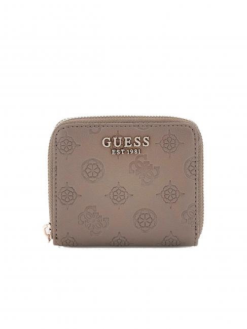 GUESS GERTY Kleine Geldbörse mit Pfingstrosen-Logo dunkles Taupe - Brieftaschen Damen