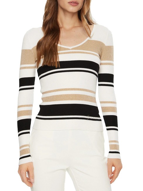 GUESS EVIE STRIPED  Gestreiftes Hemd weiß schwarz gold str - Damenpullover