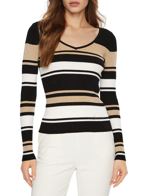 GUESS EVIE STRIPED  Gestreiftes Hemd Schwarz-Weiß-Goldstr - Damenpullover