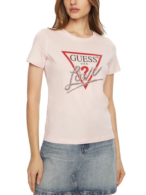 GUESS SS CN TRIANGLE LOVE Baumwoll-T-Shirt Zurückhaltendes Rosa - T-Shirts und Tops für Damen