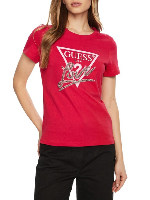 GUESS SS CN TRIANGLE LOVE Baumwoll-T-Shirt wildes Rot - T-Shirts und Tops für Damen