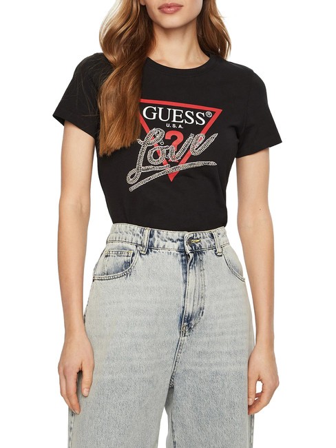 GUESS SS CN TRIANGLE LOVE Baumwoll-T-Shirt jetbla - T-Shirts und Tops für Damen