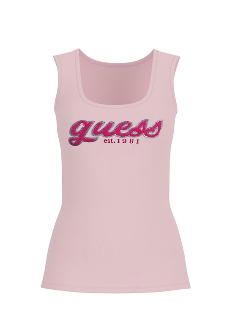 GUESS CHENILLE LOGO  Oberteil aus Baumwolle Zurückhaltendes Rosa - T-Shirts und Tops für Damen